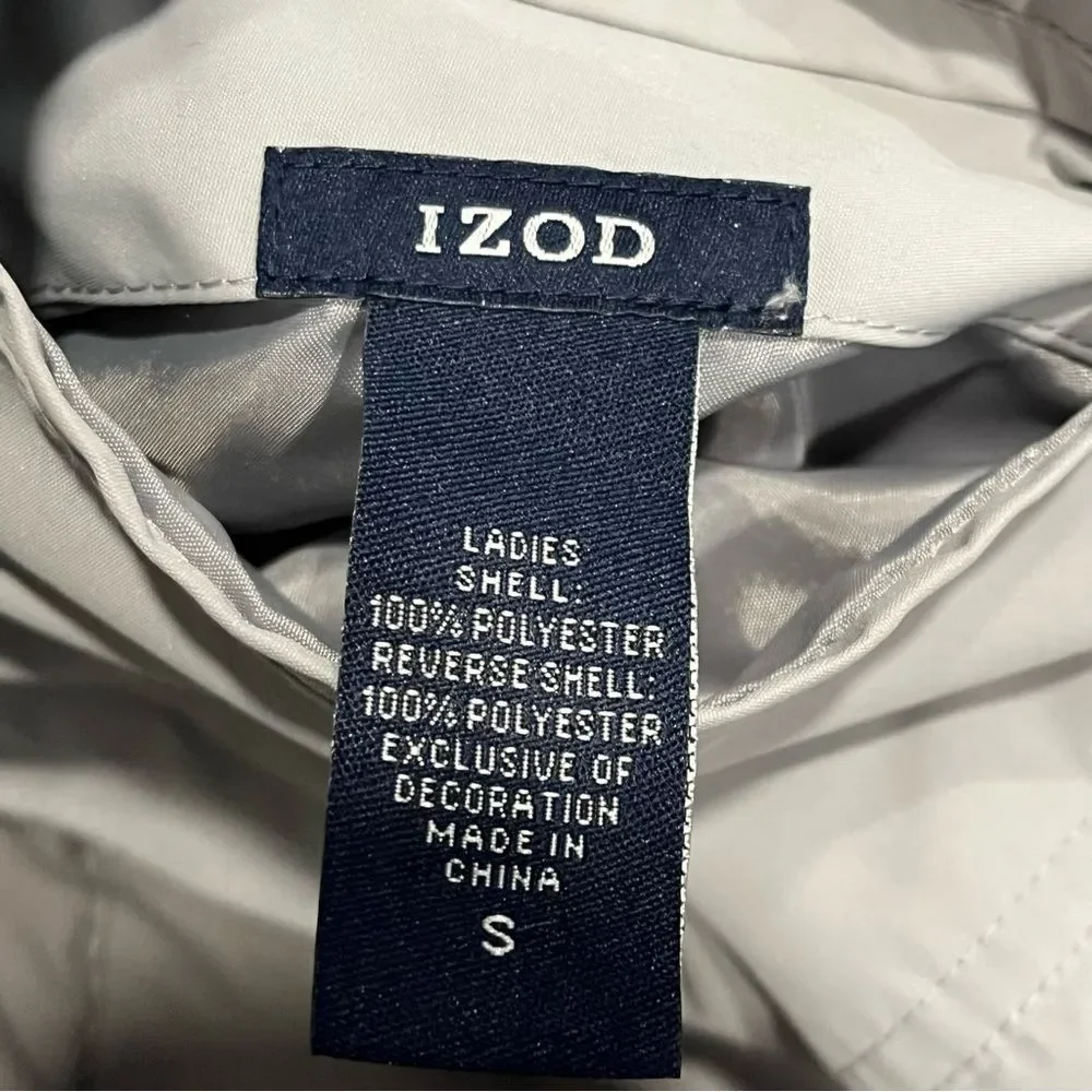 Izod Grey Hooded Reversible Trench Coat Fleece Plaid Coat Size Small